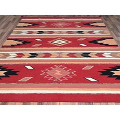 8'3"x10' Red Southwest Geometric Design Hand Woven Flat Weave Wool Oriental Rug