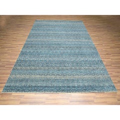8'3"x10'1" Blue Kohinoor Herat Small Geometric Pattern Hand Knotted Wool Rug