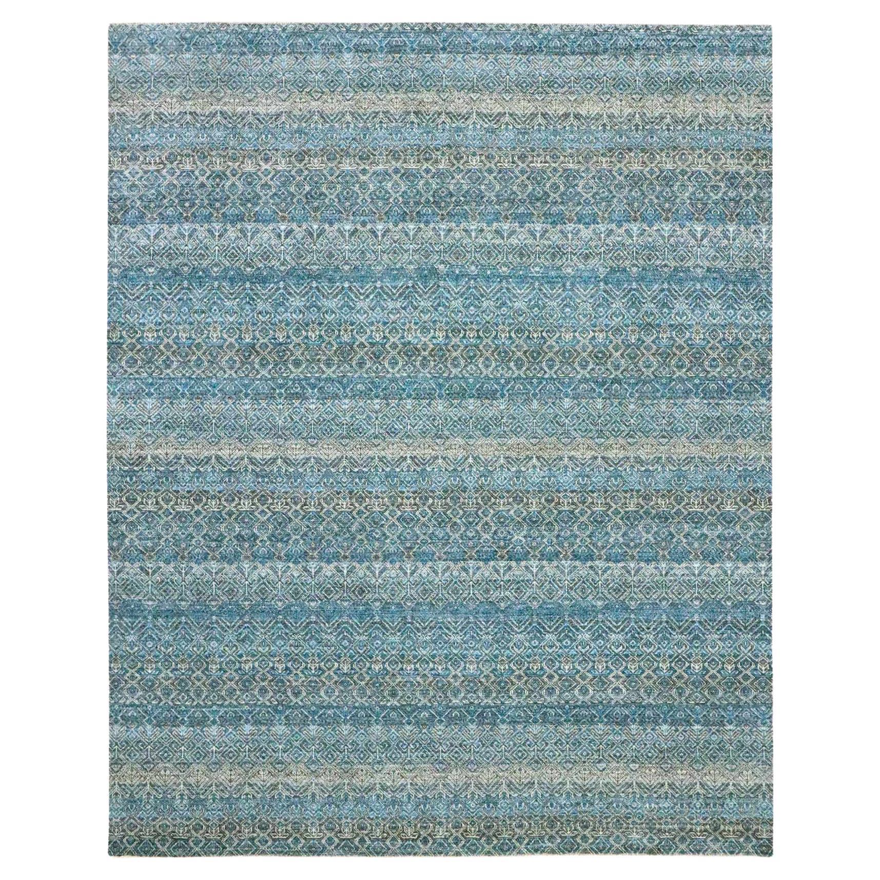 8'3 "x10'1" Bleu Kohinoor Herat Petit motif géométrique Tapis de laine noué à la main