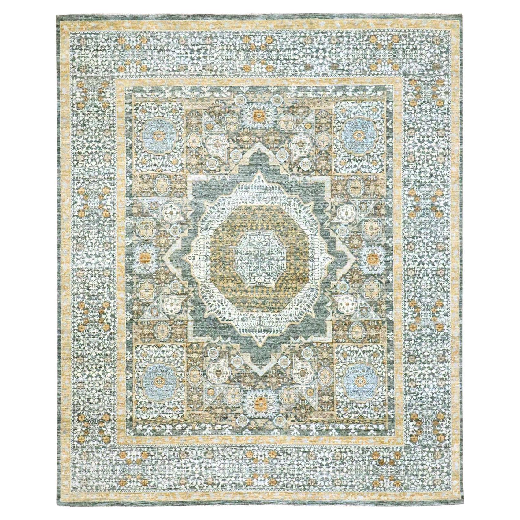 8'3 "x10'1" Charcoal Gray Mamluke Design Handgeknüpft Reine Wolle Orientteppich im Angebot