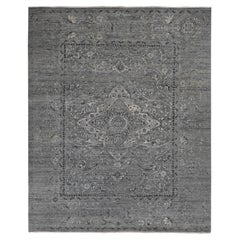 8'3 "x10'1" Gris, Seda con Lana, Diseño Persa Roto Borrado, Alfombra Anudada a Mano