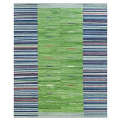 8
3 "x10
1" Alfombra Reversible de Lana Orgánica Kilim Tejida a Mano con Diseño de Rayas en Tejido Plano