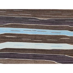 8'3"x10'2" Brown And Blue Mountain Design Flat Weave Kilim Wool Reversible Rug