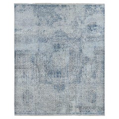 8'3"x10'2" Cloud Gray Pure Silk Broken and Erased Design Hand Knotted Rug