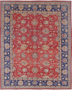 8.3x10.2 ft Hand Knotted Area Rug in Navy Blue and Red. Floral Wool Carpet