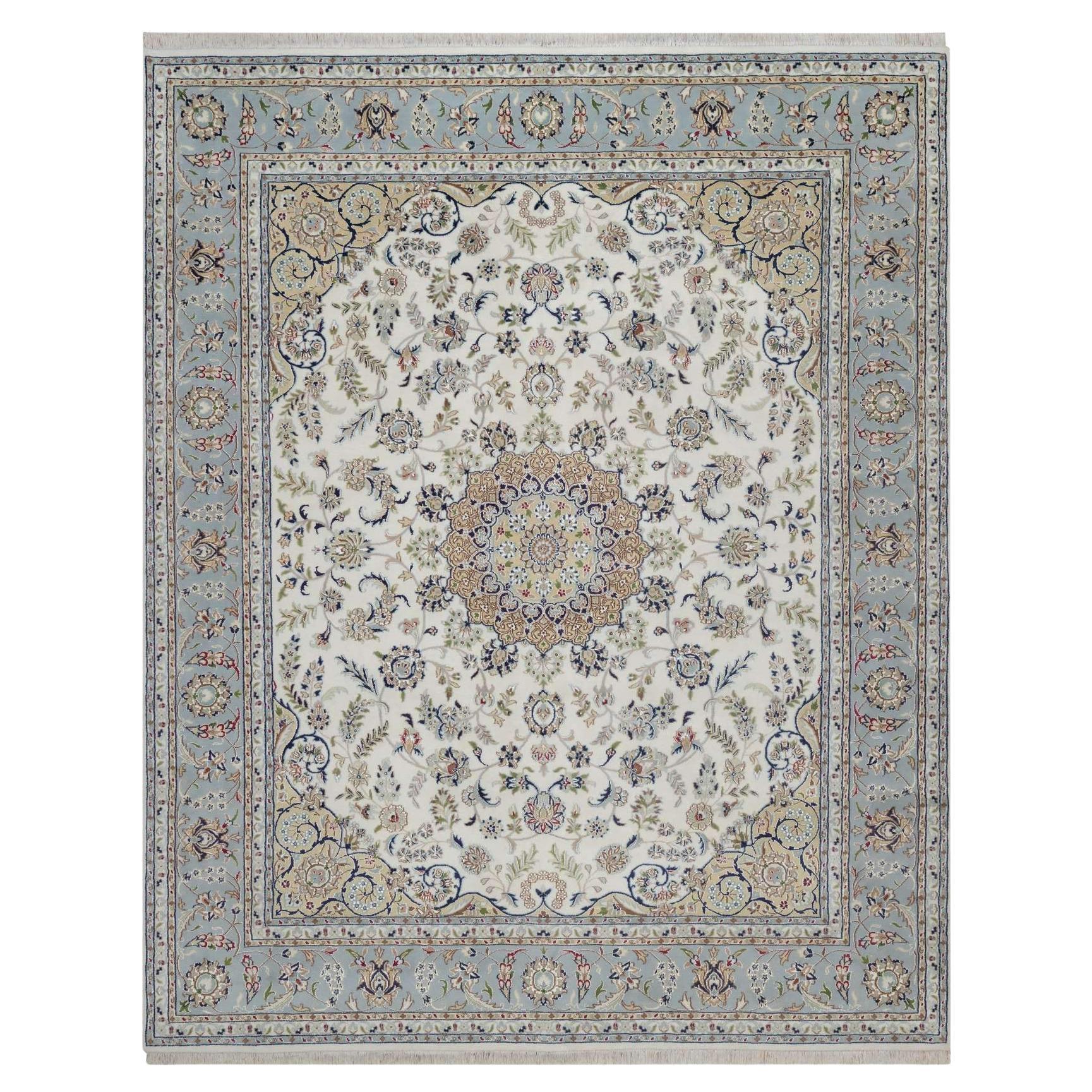 Tappeto Avorio Nain Medallion Design 250 KPSI in lana e seta annodato a mano 8
3 "x10
2"
