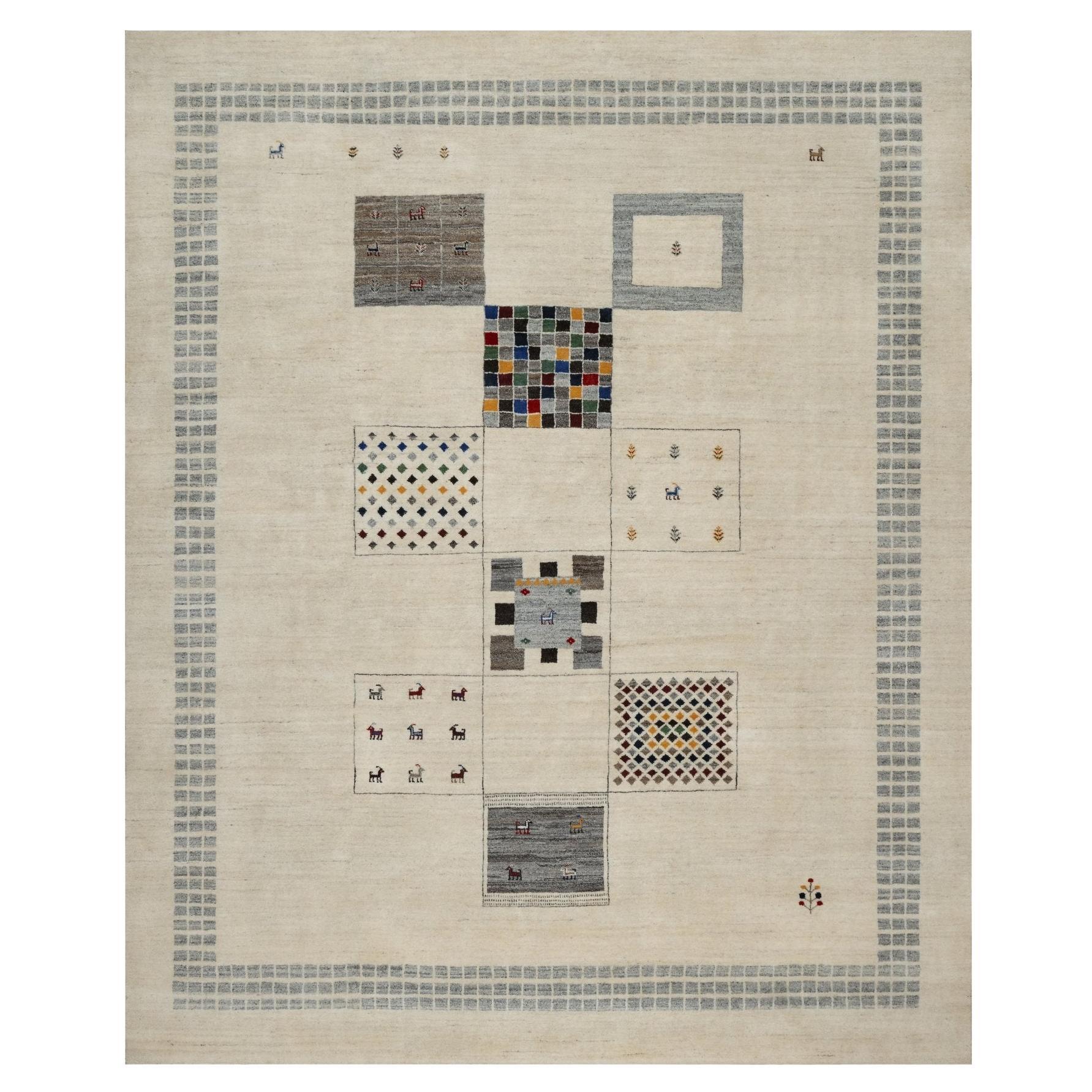8'3 "x10'2" Laine moderne blanche nouée à la main Figurines d'animaux Lori Buft Gabbeh Rug