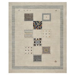8'3 "x10'2" Laine moderne blanche nouée à la main Figurines d'animaux Lori Buft Gabbeh Rug