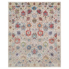 8
3 "x10
3" Avorio Vaso Tabriz annodato a mano con disegno floreale Seta con Tappeto di Lana