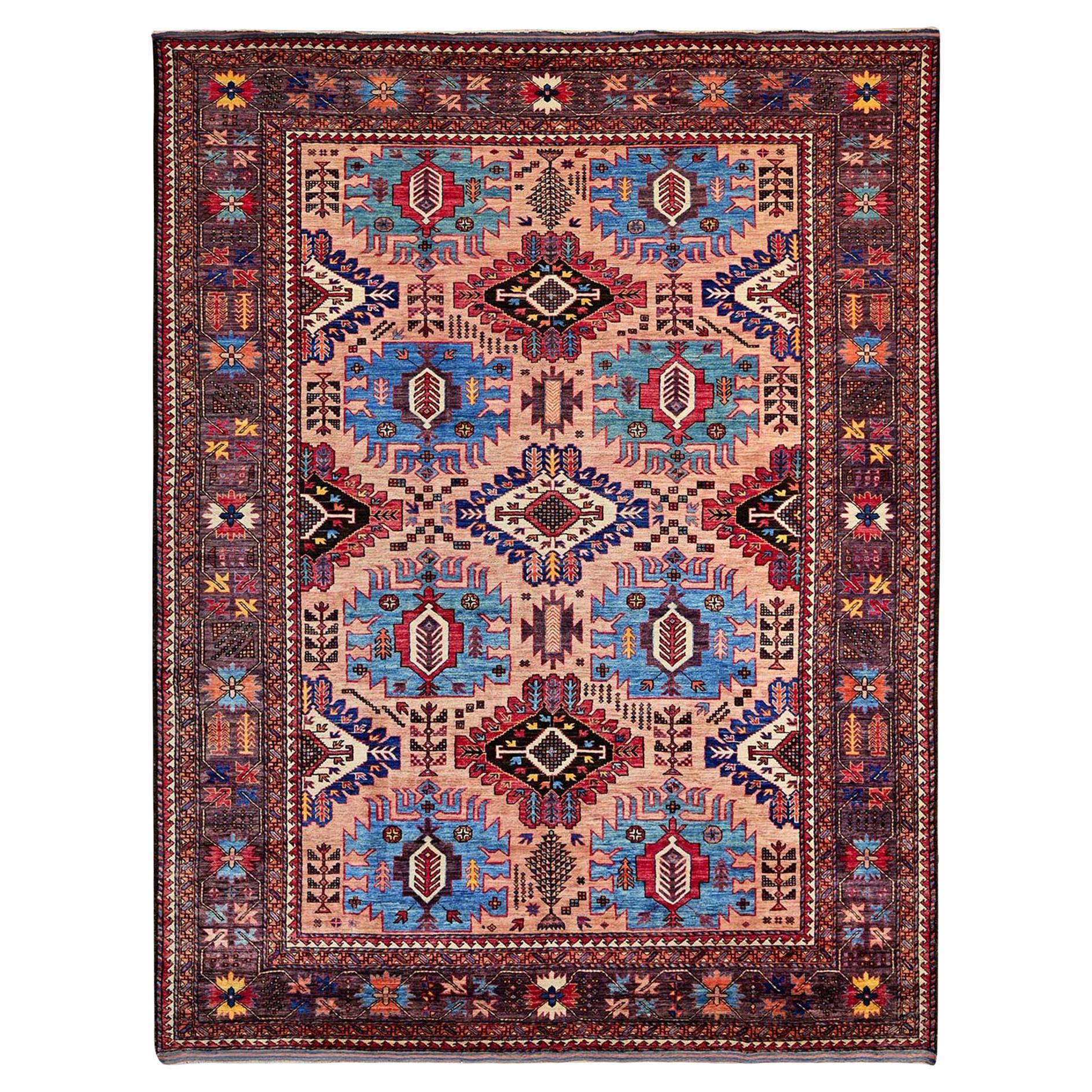 8
3 "x10
6" Pfirsich Afghan Ersari kaukasischen Design Revival handgeknüpfte Wolle Teppich