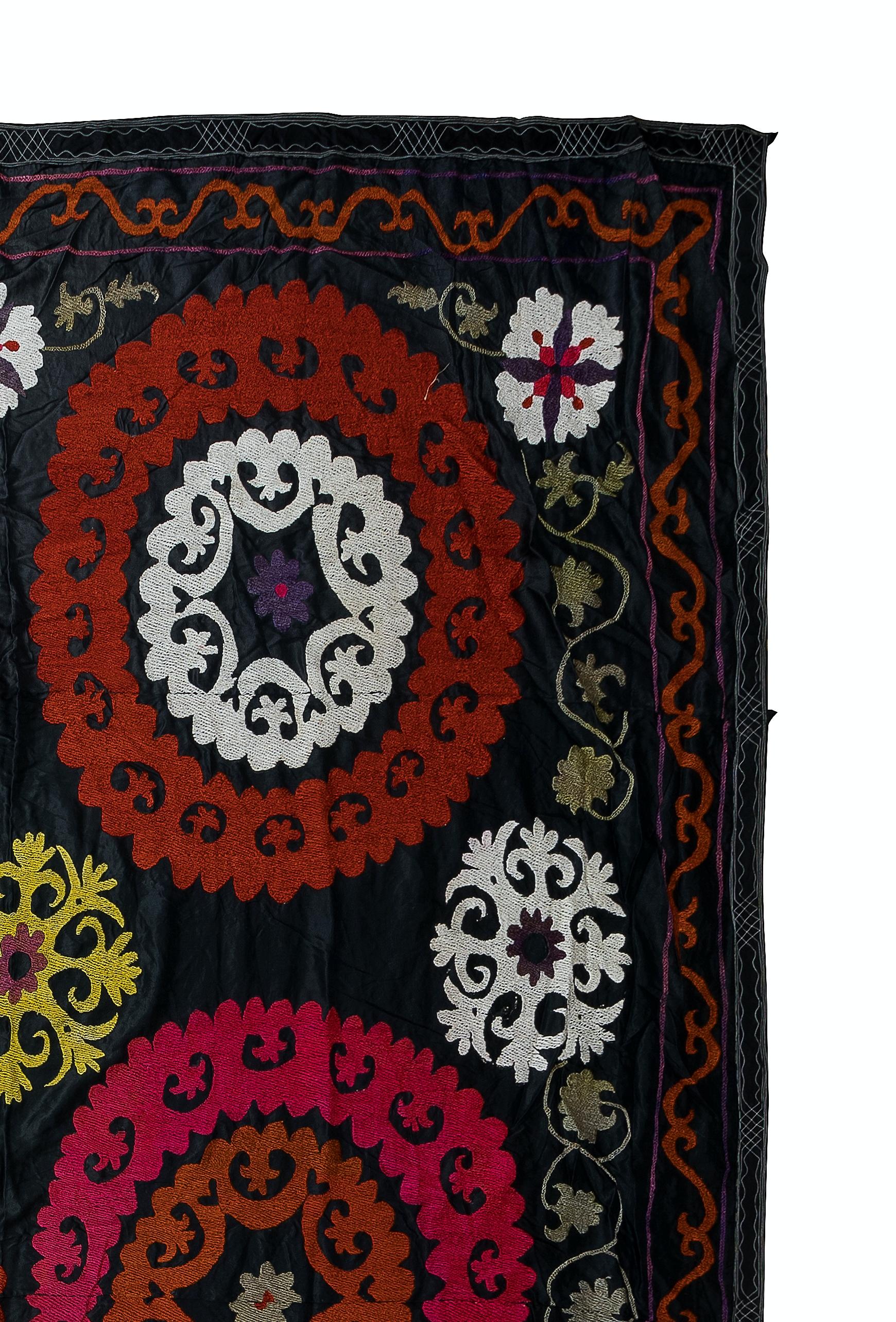 Embroidered 8.3x10.7 Ft Silk Embroidery Bedspread, Vintage Uzbek Throw, Suzani Blanket For Sale