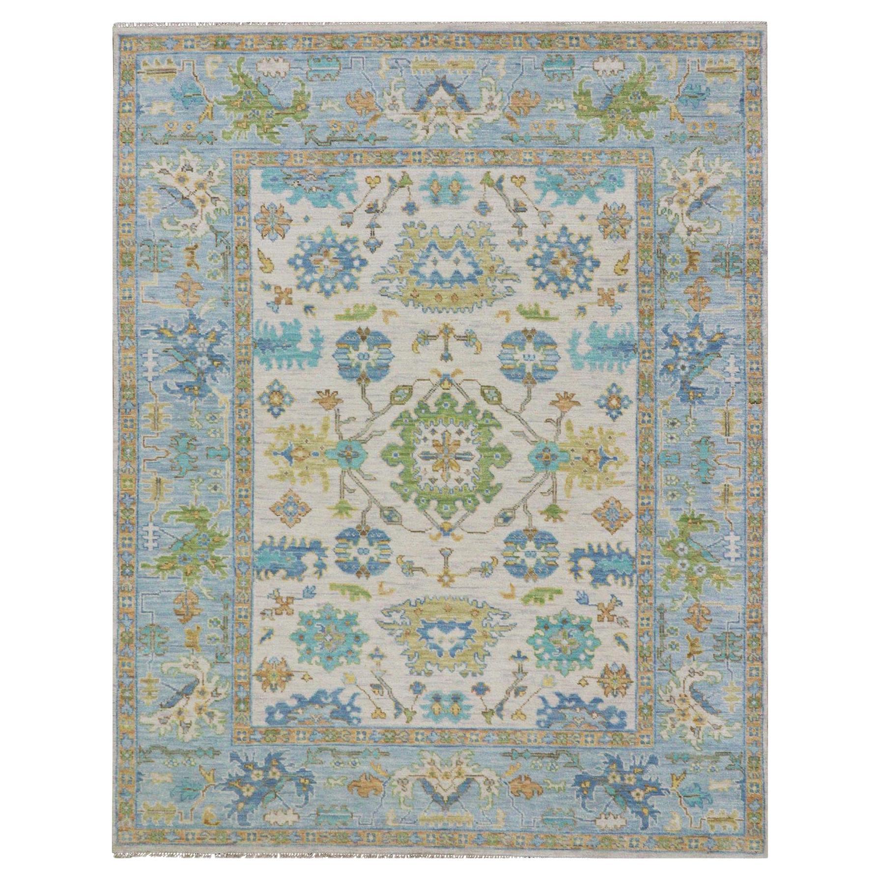 8'3 "x10'8" Blanc d'albâtre, 100% laine, tapis Oushak Weave and Design Rugs noué à la main