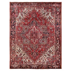 8'3 "x10'8" Rojo Carmesí Vintage Persa Heriz Alfombra Oriental de Lana Pura Anudada a Mano