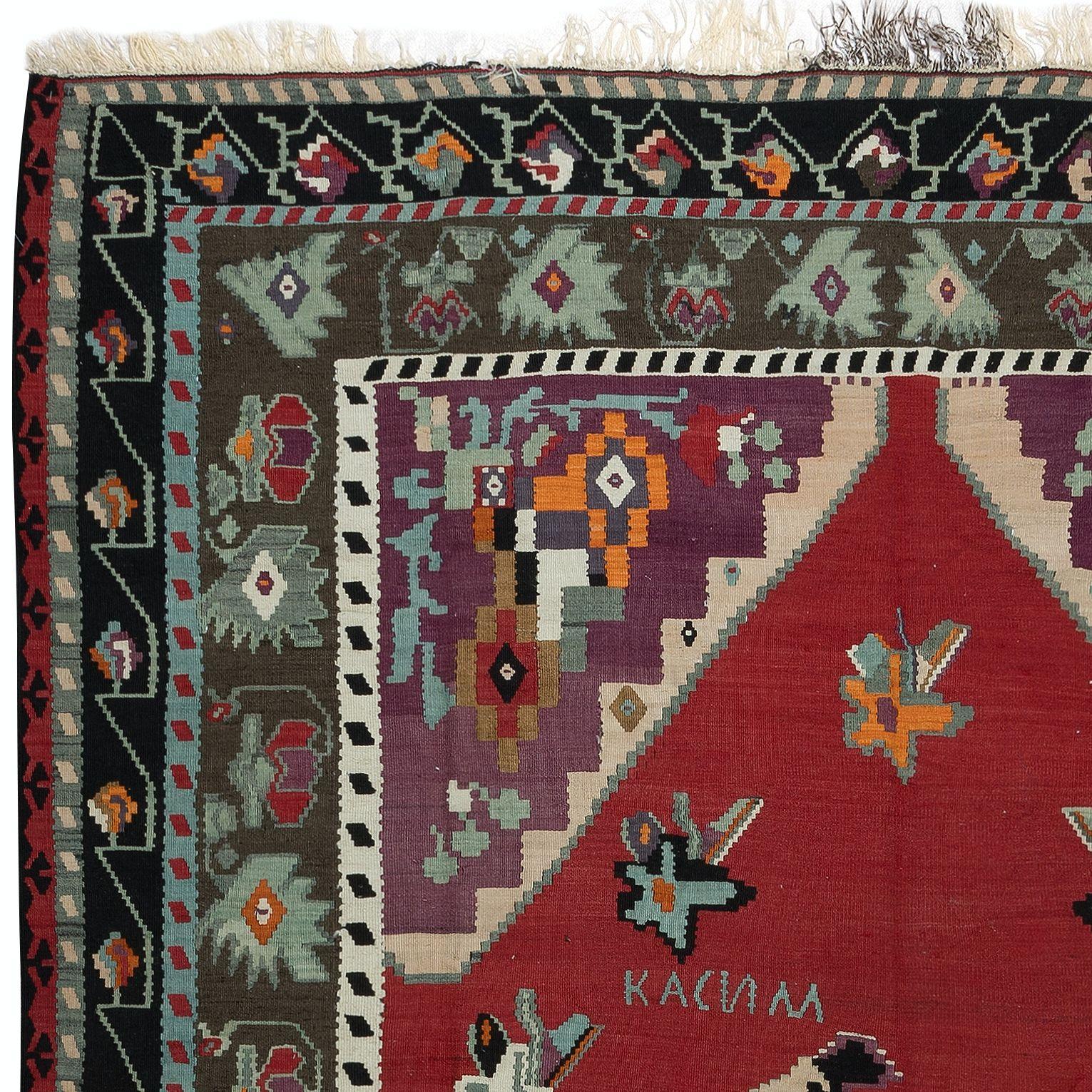 Hand-Woven 8.3x10.8 Ft Vintage Bosnian Kilim, Flat-Weave Rug, 100% Wool For Sale