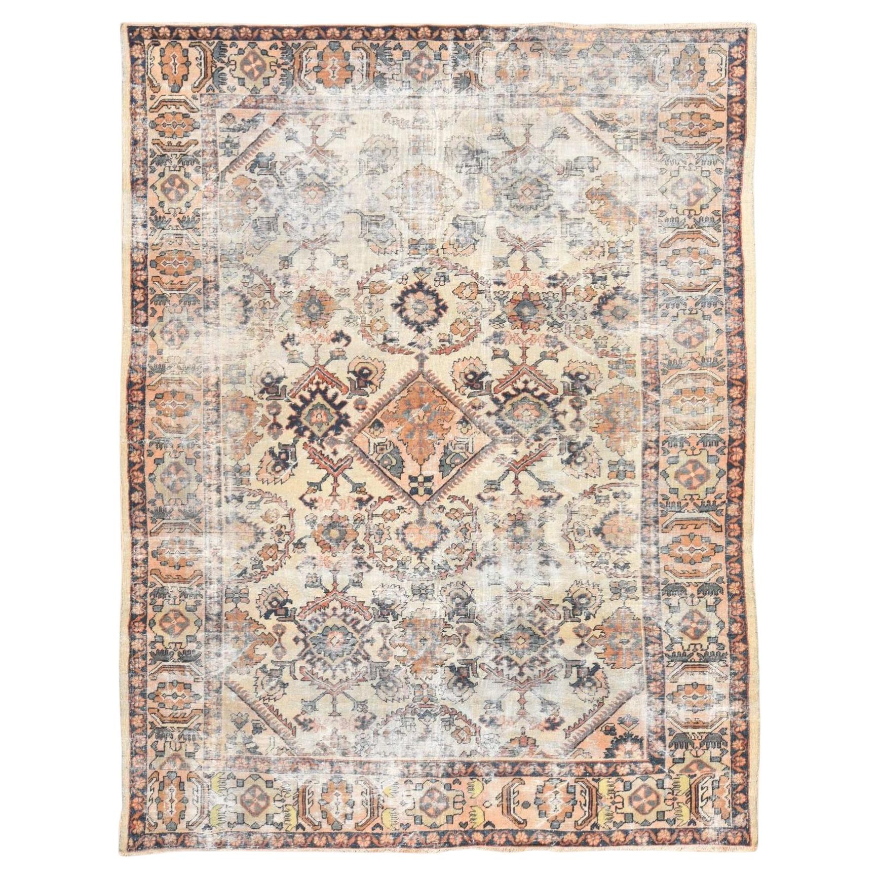 8'3"x11' Beige Antique Mahal Shabby Chic Worn Out Hand Knotted Wool Oriental Rug