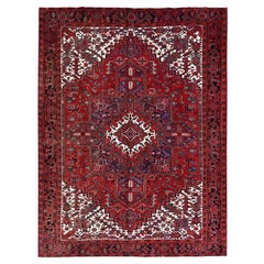 8'3 "x11' Alfombra anudada a mano de pura lana Persa Heriz Vintage Nomad Art Rojo Lujoso