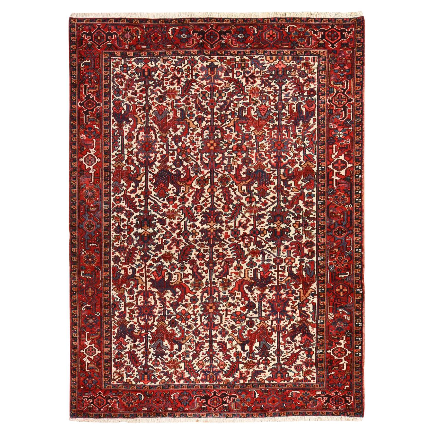 8'3 "x11'1" Ivory Antique Persian Heriz Good Condition Hand Knots Rugs (tapis de laine noué à la main)