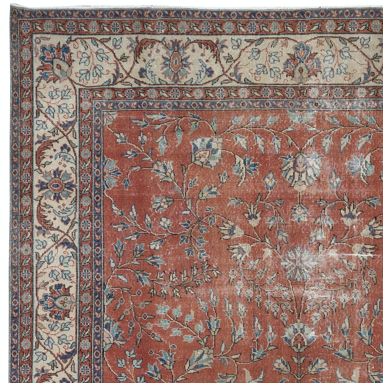 Hand-Knotted 8.3x11.2 Ft Handmade Vintage Wool Area Rug, Handmade Turkish Floral Large Carpet For Sale