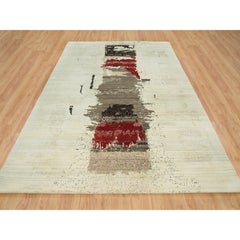 8'3"x11'3"  Parchment White Hand Knotted Lori Buft Gabbeh Wool Oriental Rug
