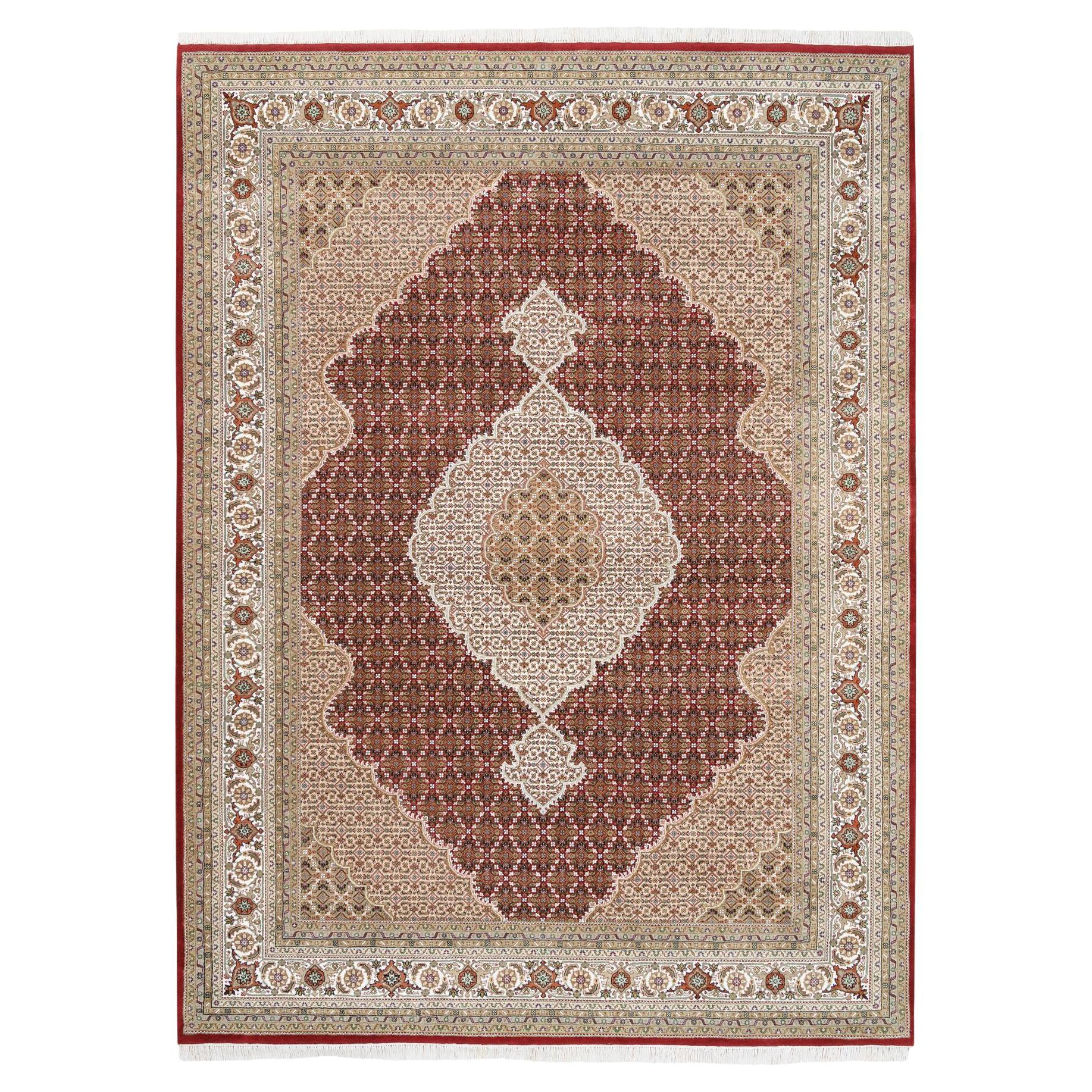 8'3"x11'4" Red Fish Medallion Design Tabriz Mahi Wool Hand Knotted Rug