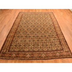8'3 "x11'5" Brown Antique Persian Fish Tabriz Herat Design Wool Hand Knotted Rug