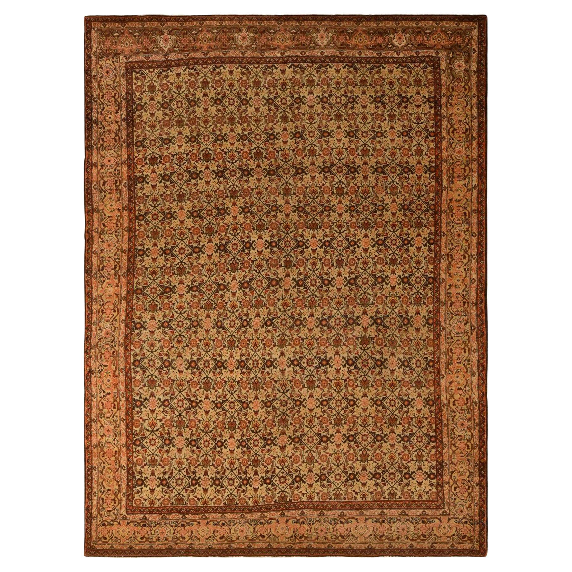 8'3 "x11'5" Brown Antique Persian Fish Tabriz Herat Design Wolle Hand Knotted Rug im Angebot