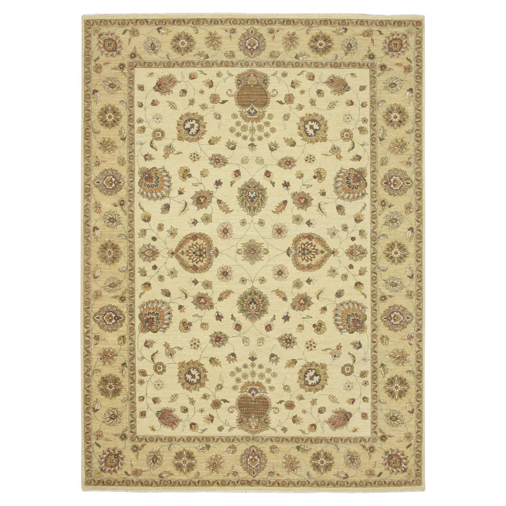 8
3 "x11
6" Ivory Agra with Ziegler Design Leaf Pattern Tappeto in lana annodato a mano