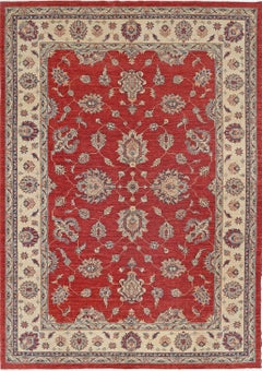 8.3x11.7 ft Handmade Red Area Rug with Ivory Border, Traditional Floral Carpet