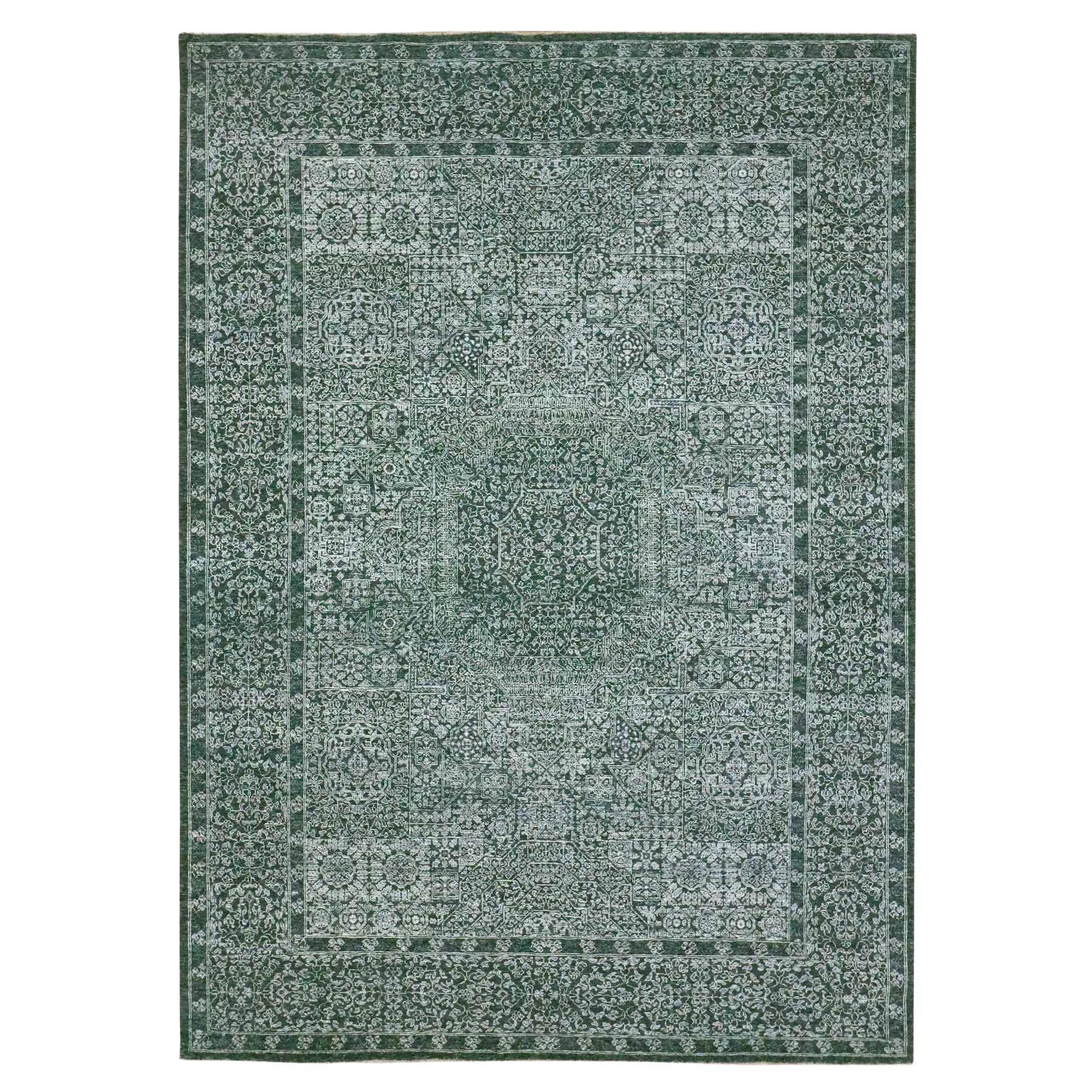 8
3 "x11
7" Grün 14. Jahrhundert Einfluss Mamluken Design Hand geknüpft reine Wolle Teppich