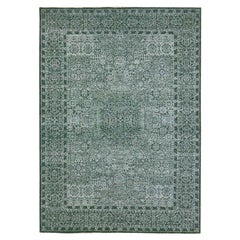 8'3"x11'7" Green 14th Century Influence Mamluk Design Hand Knotted Pure Wool Rug