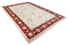 8.3x12 ft Handmade Large Wool Area Rug in Red and Beige. Floral Oushak Carpet