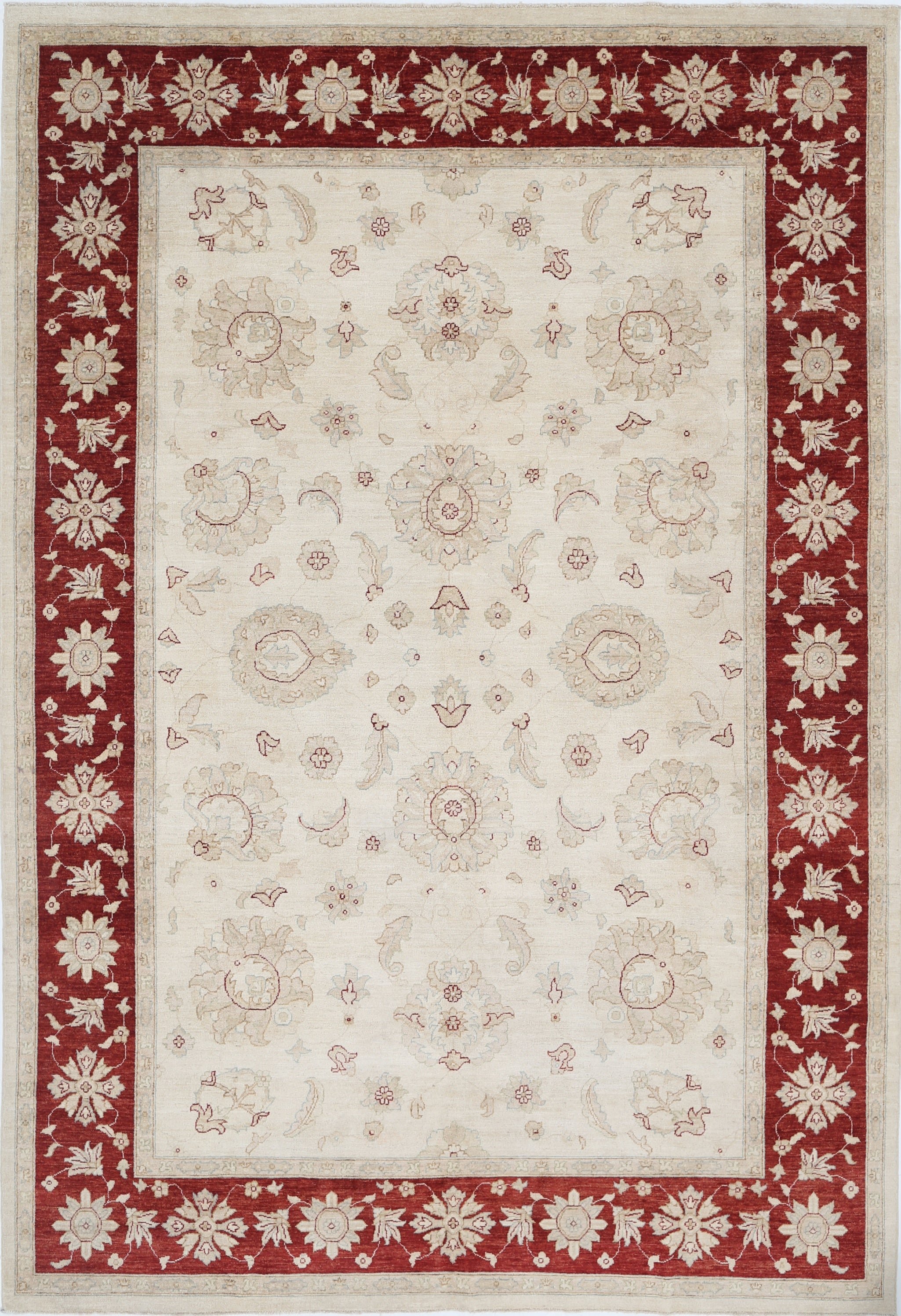 8.3x12 ft Handmade Large Wool Area Rug in Red and Beige. Floral Oushak Carpet
