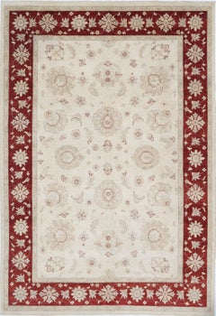 8.3x12 ft Handmade Large Wool Area Rug in Red and Beige. Floral Oushak Carpet