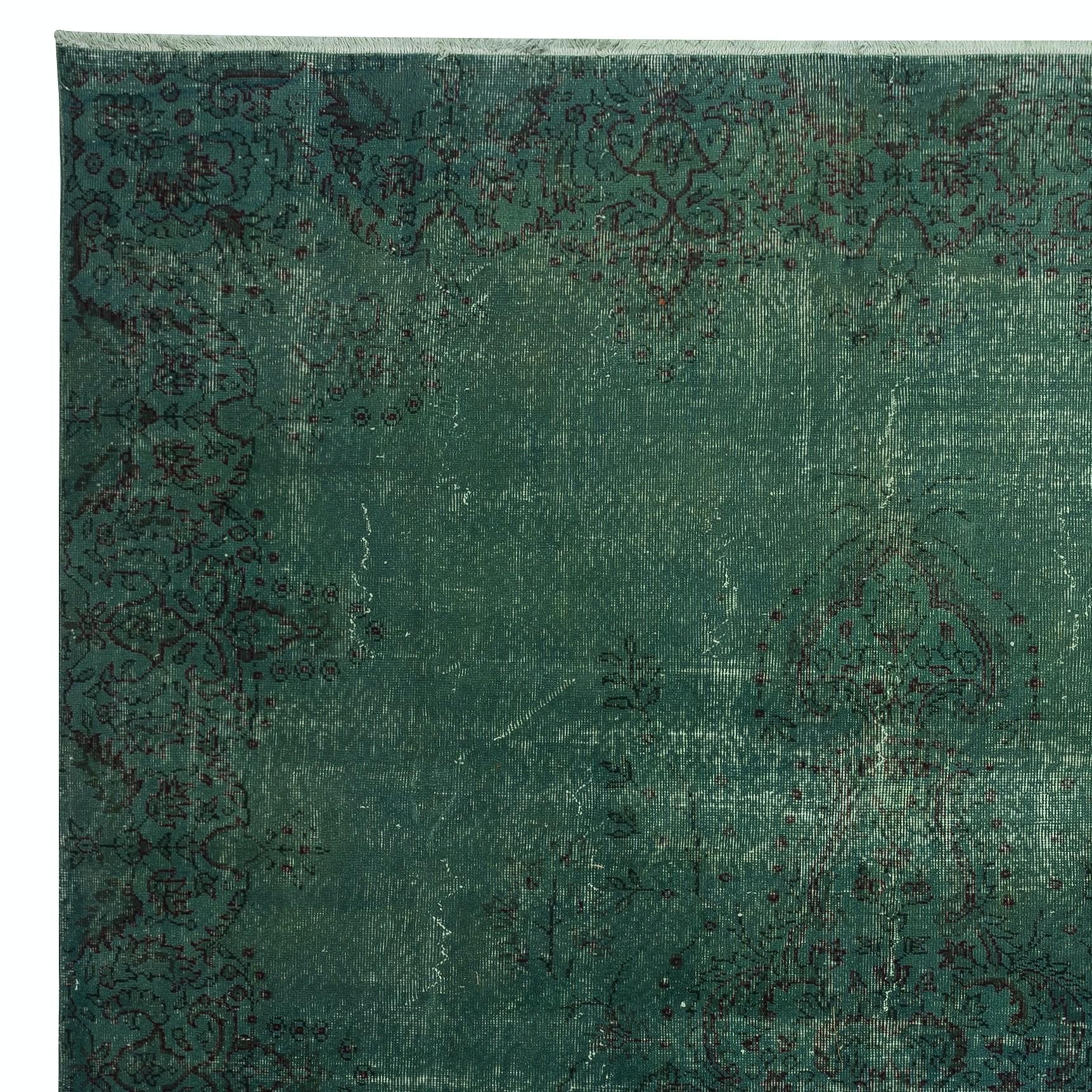 8.3x12.5 Ft Dark Green Color Handmade Large Area Rug, Modern Turkish Carpet In Good Condition For Sale In Spring Valley, NY