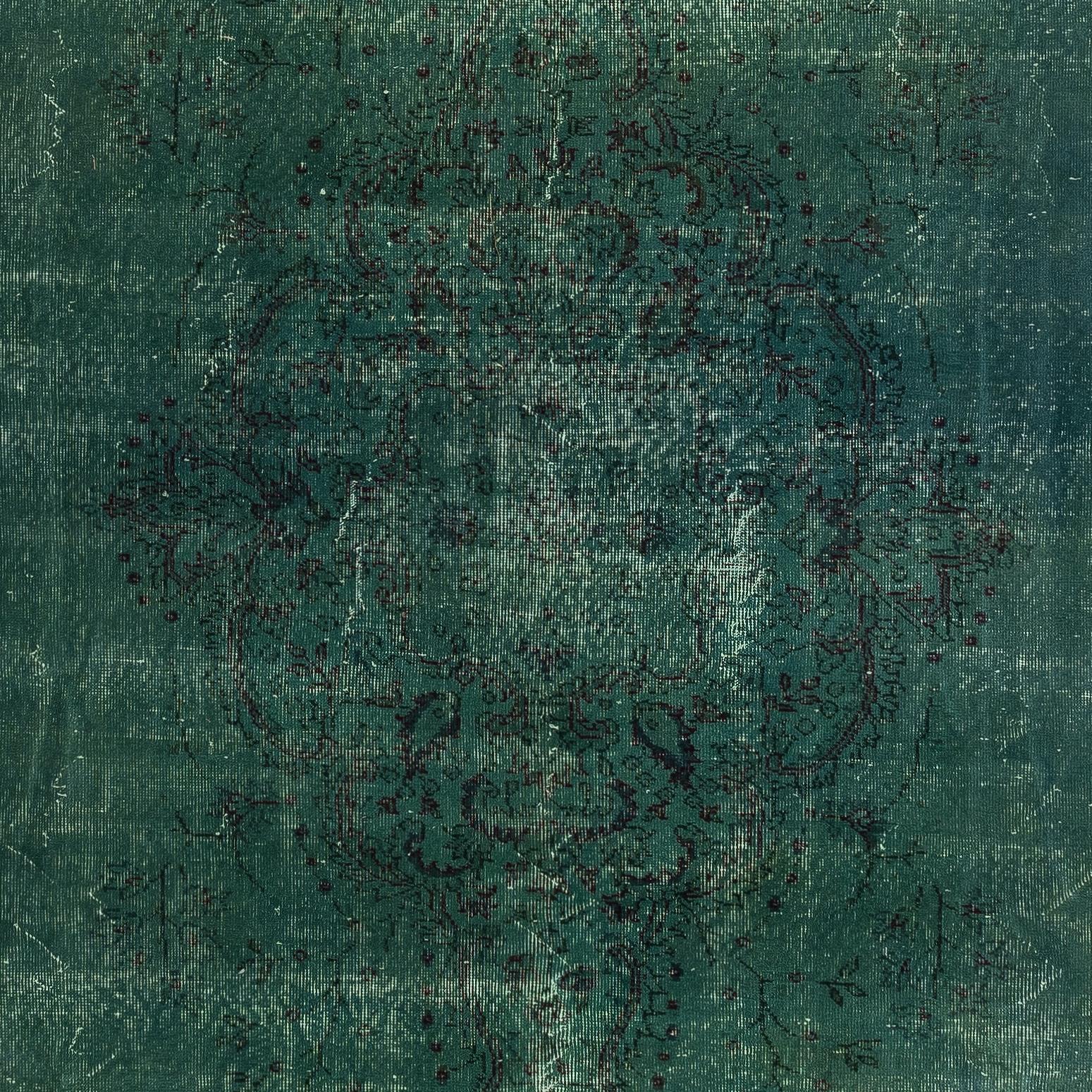 Mid-20th Century 8.3x12.5 Ft Dark Green Color Handmade Large Area Rug, Modern Turkish Carpet For Sale