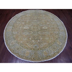 8'3"x8'3" Brown Peshawar with Heriz All Over Design Hand Knotted Wool Round Rug