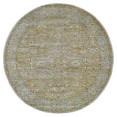 8'3"x8'3" Brown Peshawar with Heriz All Over Design Hand Knotted Wool Round Rug
