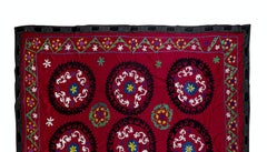 8.3x8.3 Ft Vintage Silk Embroidery Bedspread, Central Asian Suzani Bed Cover