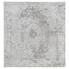 8'3 "x8'3" Grigio Broken Persian Design Tappeto quadrato in lana e seta annodato a mano
