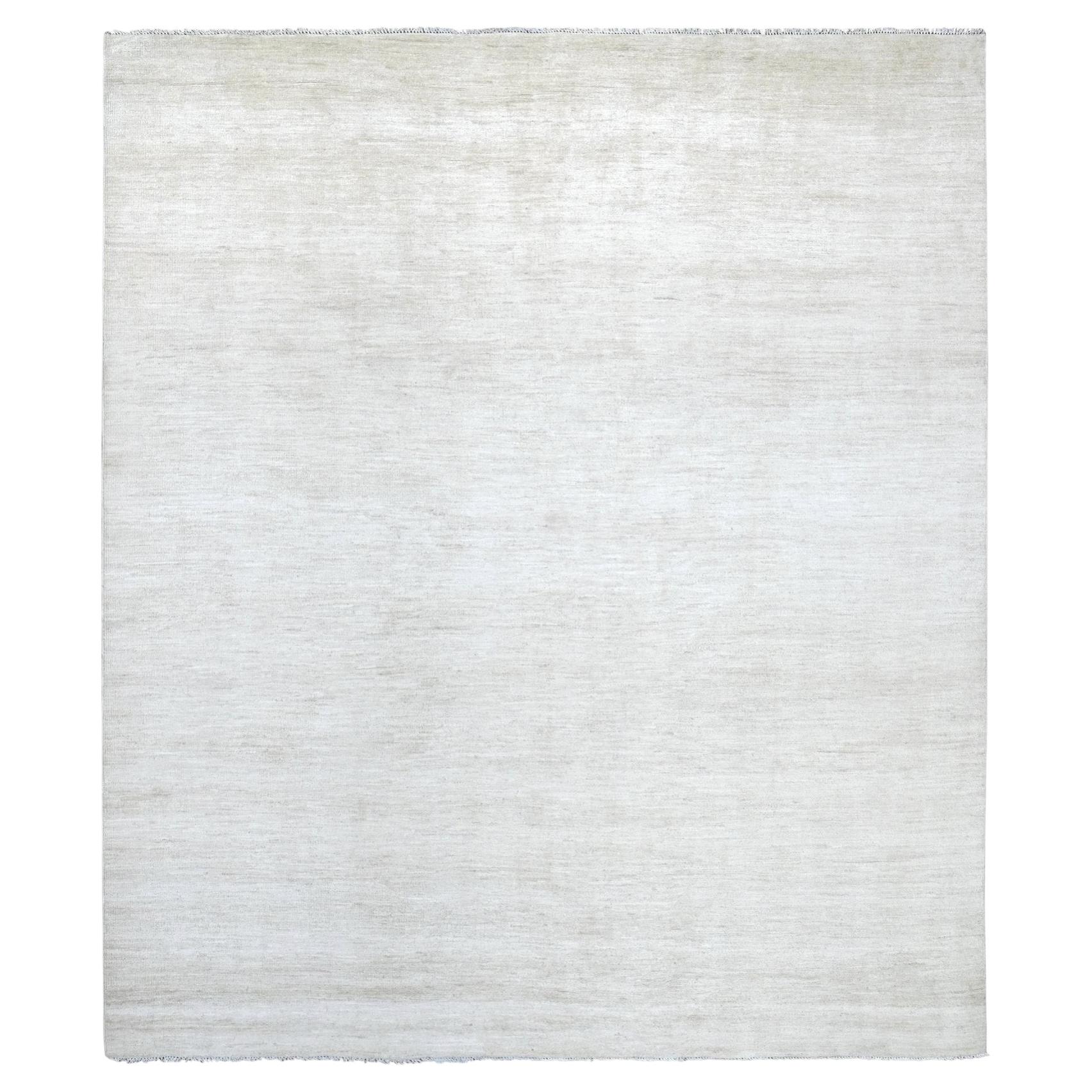 8'3"x9'3" Ivory Plain Solid Pattern Hand Knotted Hand Spun Ghazni Wool Rug