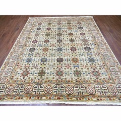8'3"x9'4" Ivory Afghan Super Kazak with Star Design Hand Knotted Pure Wool Rug