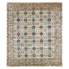 8'3"x9'4" Ivory Afghan Super Kazak with Star Design Hand Knotted Pure Wool Rug