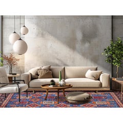 8'3"x9'6" Blue Afghan Ersari Caucasian Design Revival Hand Knotted Soft Wool Rug