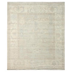 8
3"x9
6" Linen White Oushak Design White Wash Peshawar Hand Knotted Wool Rug
