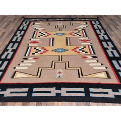 8'3"x9'7" Beaver Brown Flat Weave Southwest Geometric Design Hand Woven Wool Rug