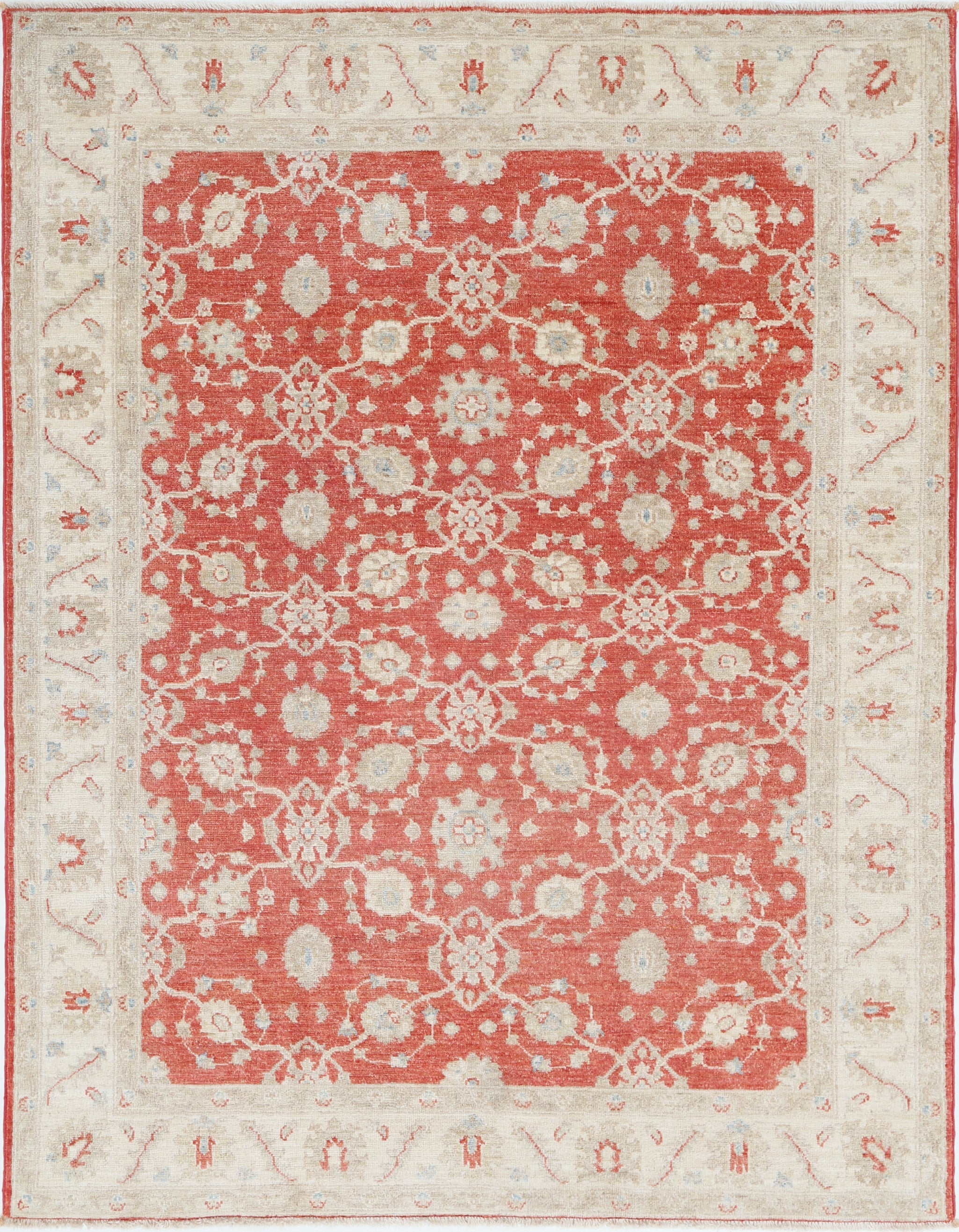 8.3x9.7 ft Hand Knotted Area Rug in Rot und Elfenbein. Floraler Design-Teppich