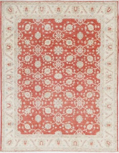 8.3x9.7 ft Hand Knotted Area Rug in Red and Ivory. Floral Design Carpet