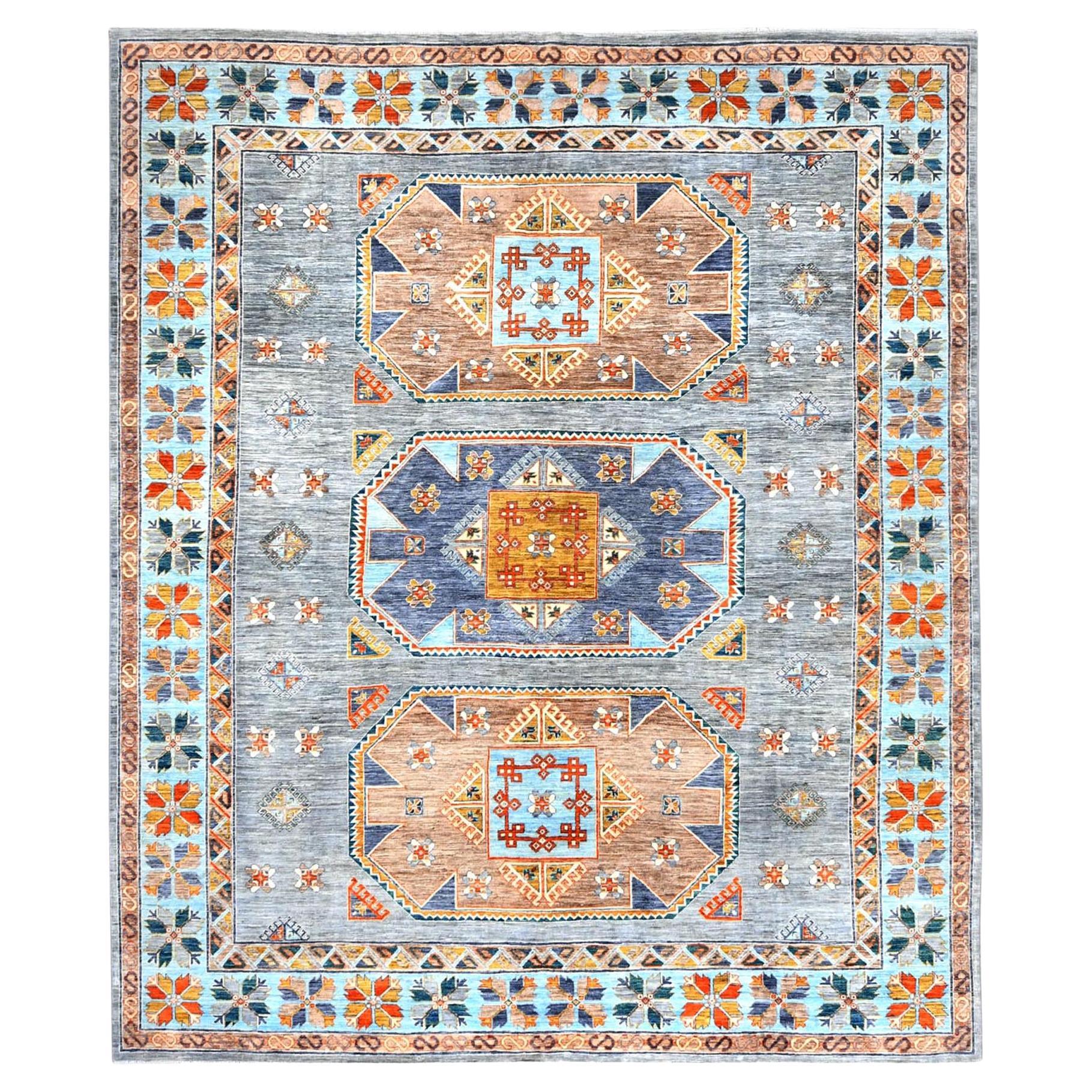 8'3"x9'7" Silver Gray Wool Hand Knotted Armenian Inspired Design 200 KPSI Rug For Sale