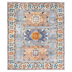 8'3"x9'7" Silver Gray Wool Hand Knotted Armenian Inspired Design 200 KPSI Rug
