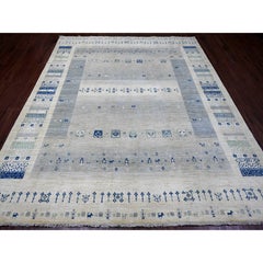 8'3"x9'7" White Fine Kashkuli Gabbeh Animal Figurines Hand Knotted Soft Wool Rug